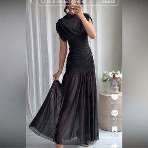 ZARA BLACK COMBINED DRAPED MIDI
DRESS